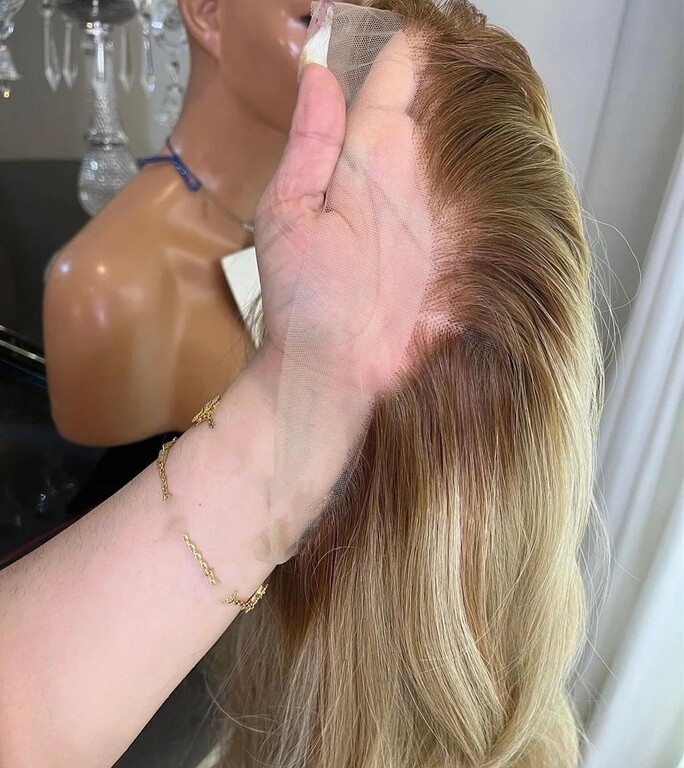 Ombre Light Blonde Highlight Human Hair 13×4 Lace Front Wig for Women Daily