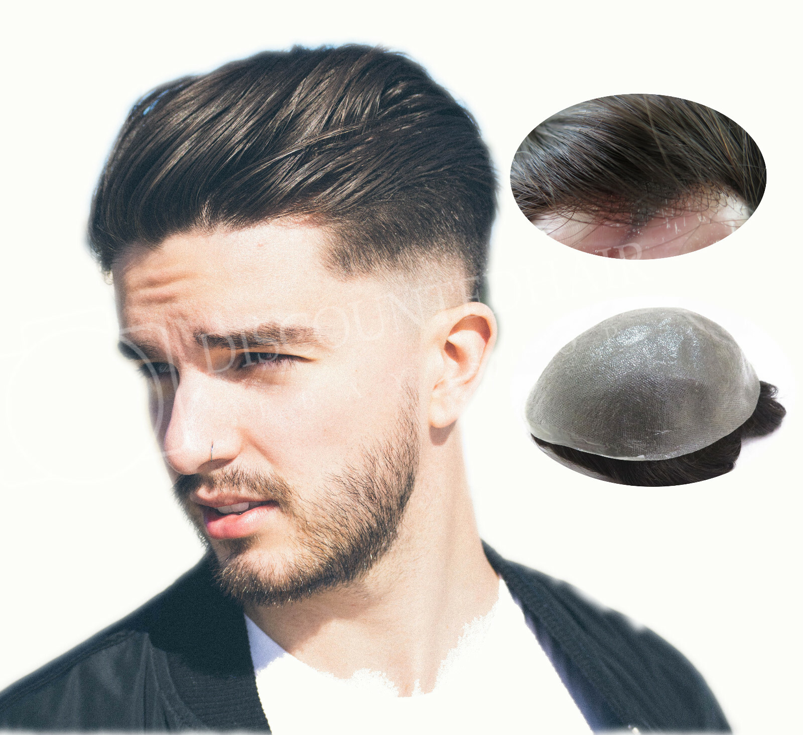 Undetectable Mens Hairpieces Super Thin Skin Human Hair Replacement Toupee #2