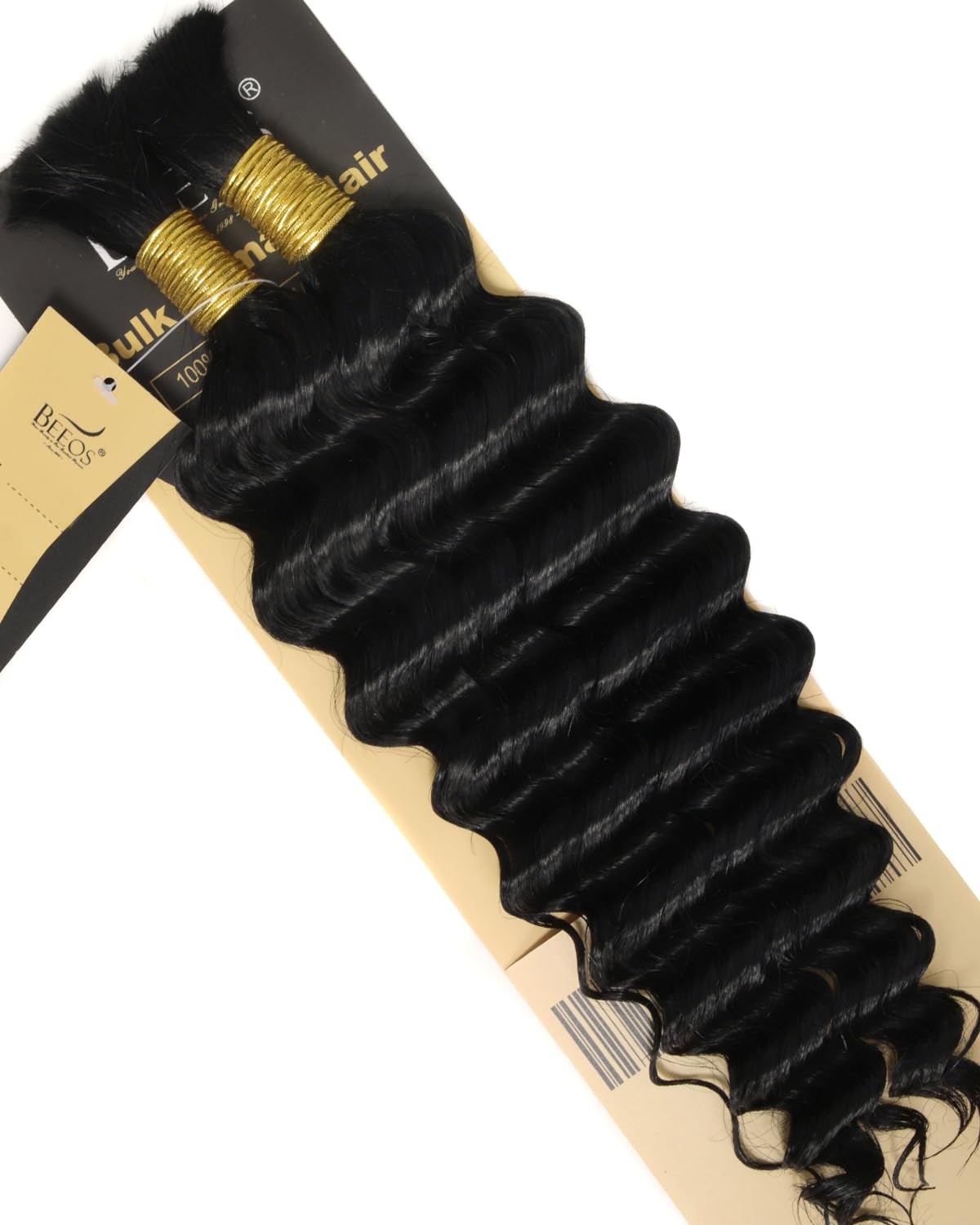 BEEOS #1 Jet Black Boho Hair for Braiding, Deep Wave Bulk Human Hair for Knotles