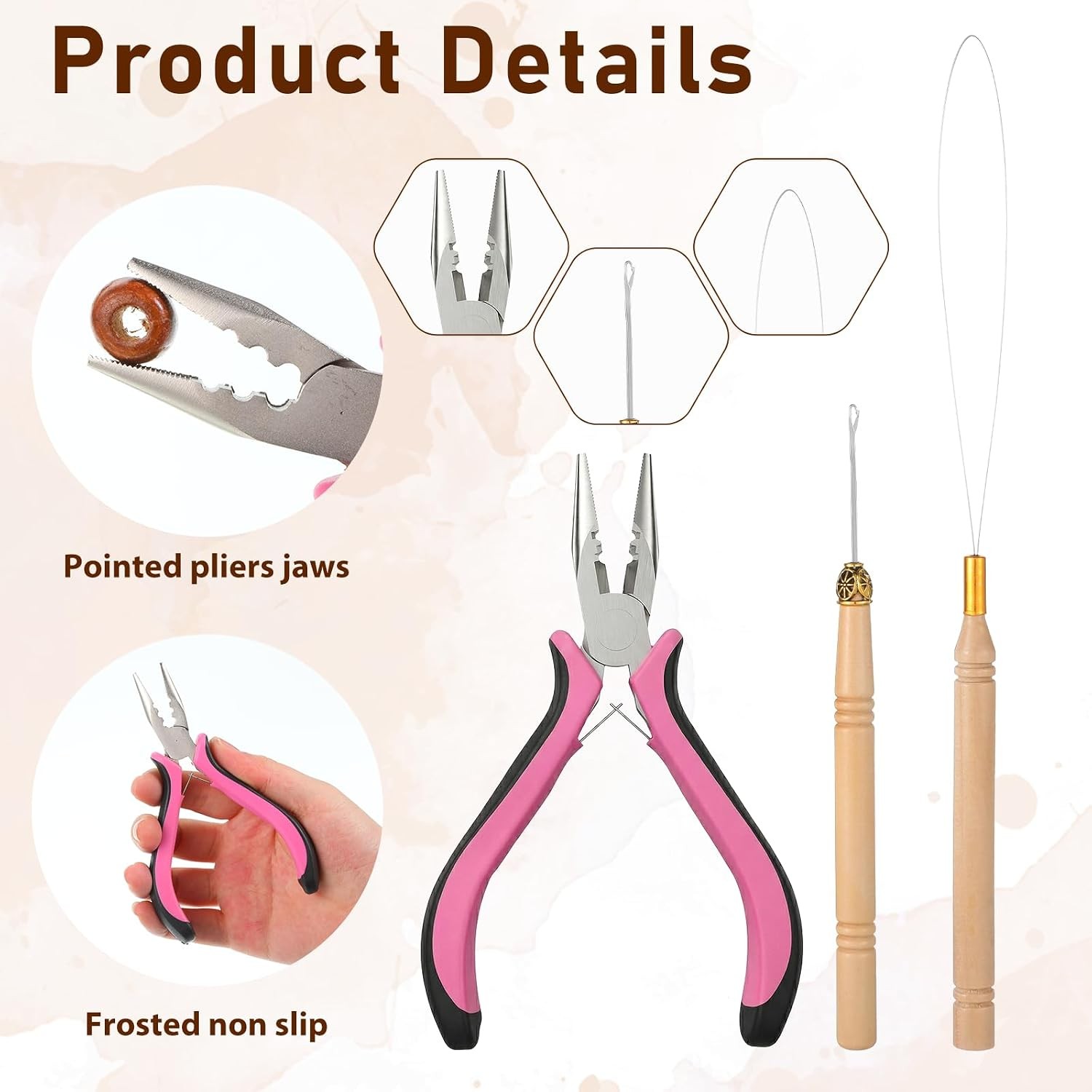 3 PCS Hair Extension Tools Kit, Microlinks Beads Pliers for Beads, Loop Needle