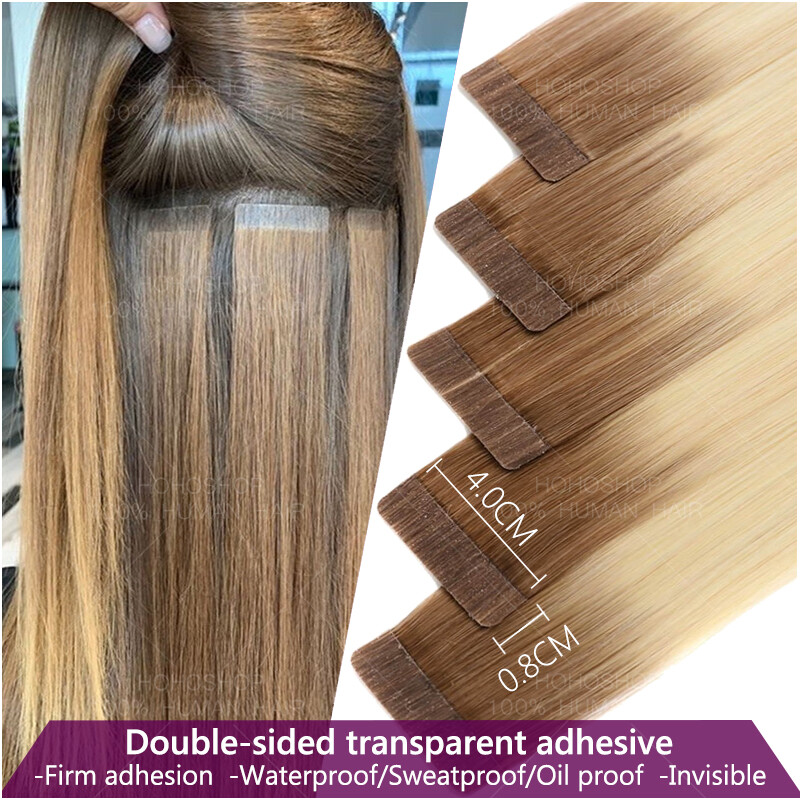 THICK Ombre Tape In/On Skin Weft Remy Human Hair Extensions 24Inch Balayage FULL