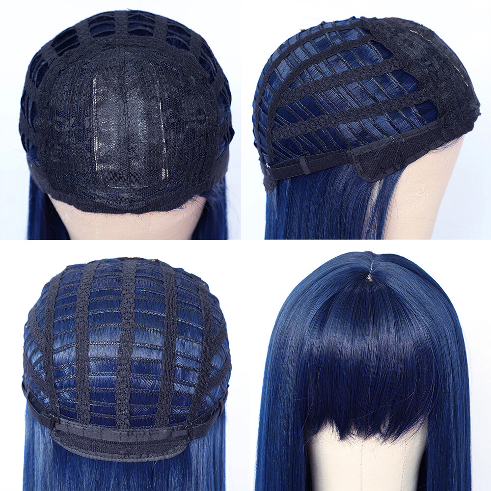 Blue Synthetic Hair Party Wigs Silk Top Bangs No Lace Wig Fashion Women Cosplay