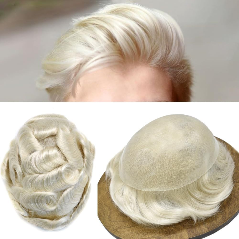 Mens Toupee Wig Thin Skin V-Loop Men Hairpiece Replacement System Units