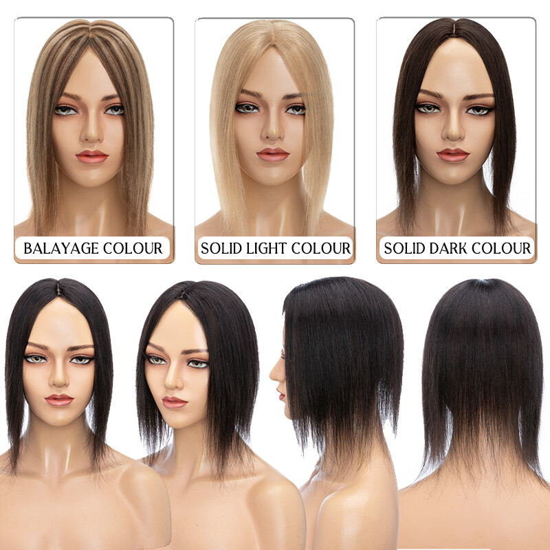 Clip In Top Real Human Remy Hair Topper Women Toupee Hairpiece Bangs Middle Part