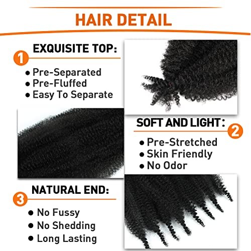 Springy Afro Twist Hair 3 Packs Kinky Twist Hair Black Color Pre 12 Inch 1B