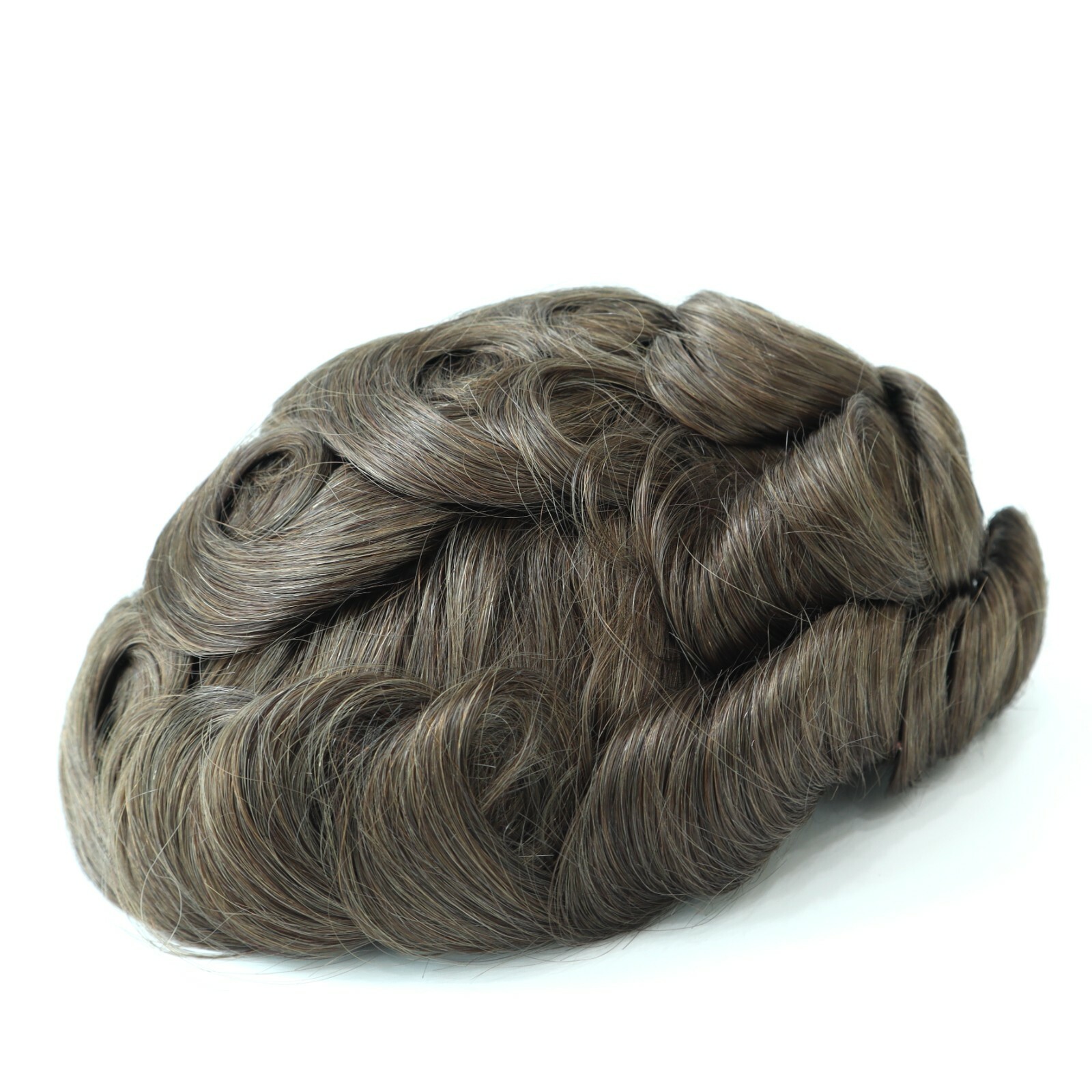 Mens Toupee Human Hair Replacement System Poly Skin V-loop Brown Hairpieces #7