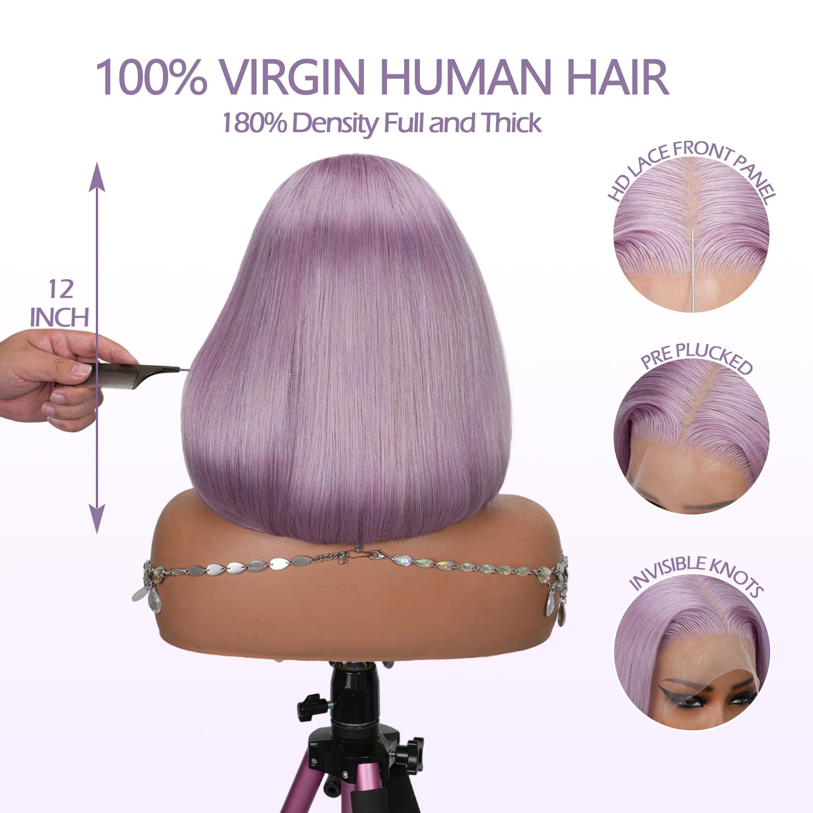 Bestvivid Lilac Bob Lace Front Wigs Human Hair 10 Inch Colored Bob Wig Human