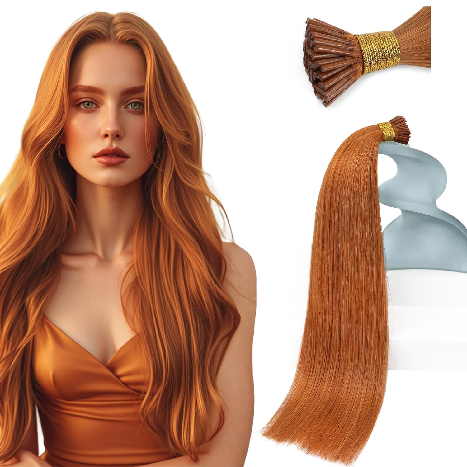 Sunny Hair I-TIP 18in #350 Copper Red Hair Extensions – I-TIP_350_18_50G3