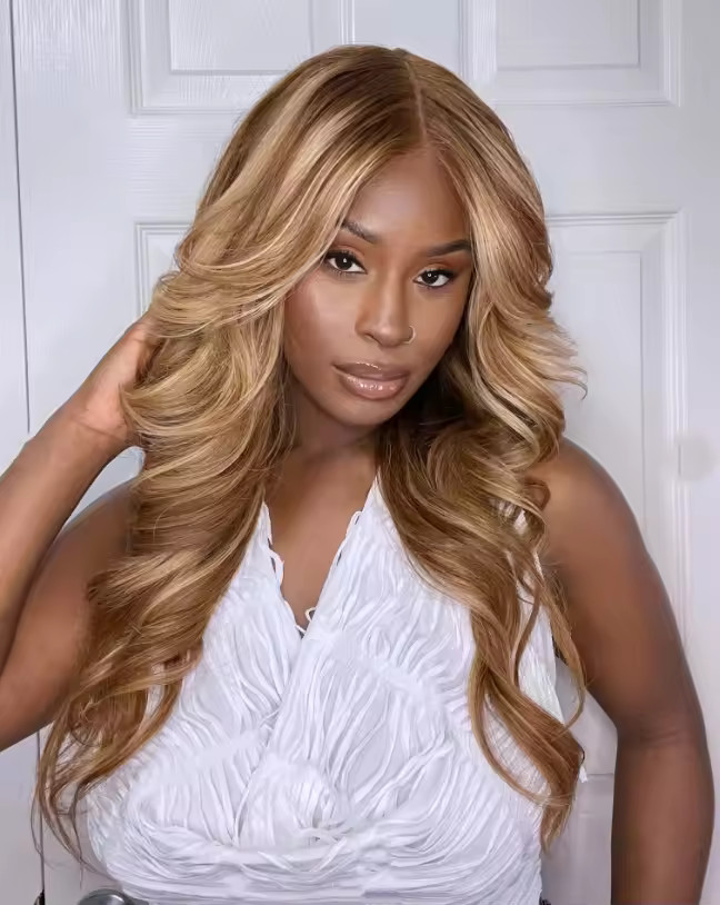 Honey Blonde Brown Body Wave Lace Front Wigs 100% Human Hair Wigs 200% Density