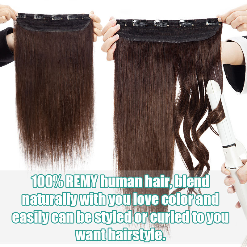 One Piece Clip in Remy 100% Human Hair Extensions 3/4 Full Head Highlight THICK