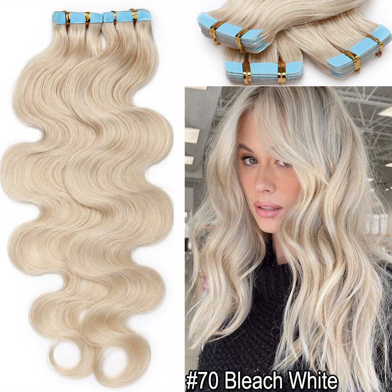 20/40/60pcs Thick Tape In Human Hair Extensions Skin Weft Body Wave Curly #Brown