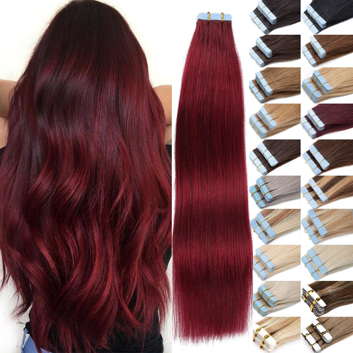 100%Human Hair Extensions Tape-in Skin Weft Remy Hair Full Head Highlight Blonde