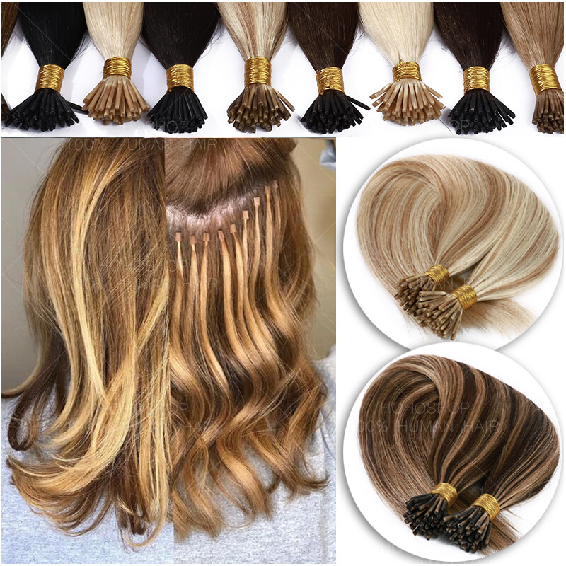 200PCS I Tip Stick 100% Remy Human Hair Extensions Pre-Bonded Micro Loop Ring 1G