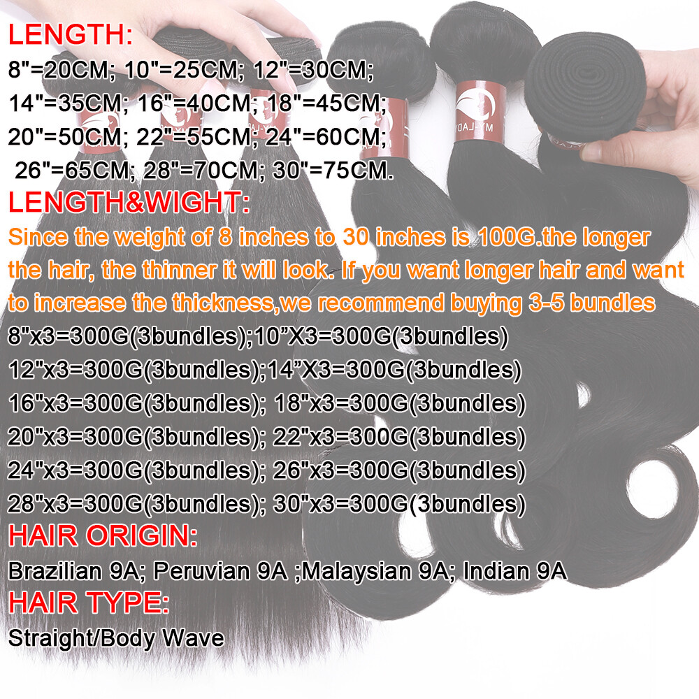 9A Human Hair Bundles Remy Virgin Hair Extensions Straight Body Wave Water Curly