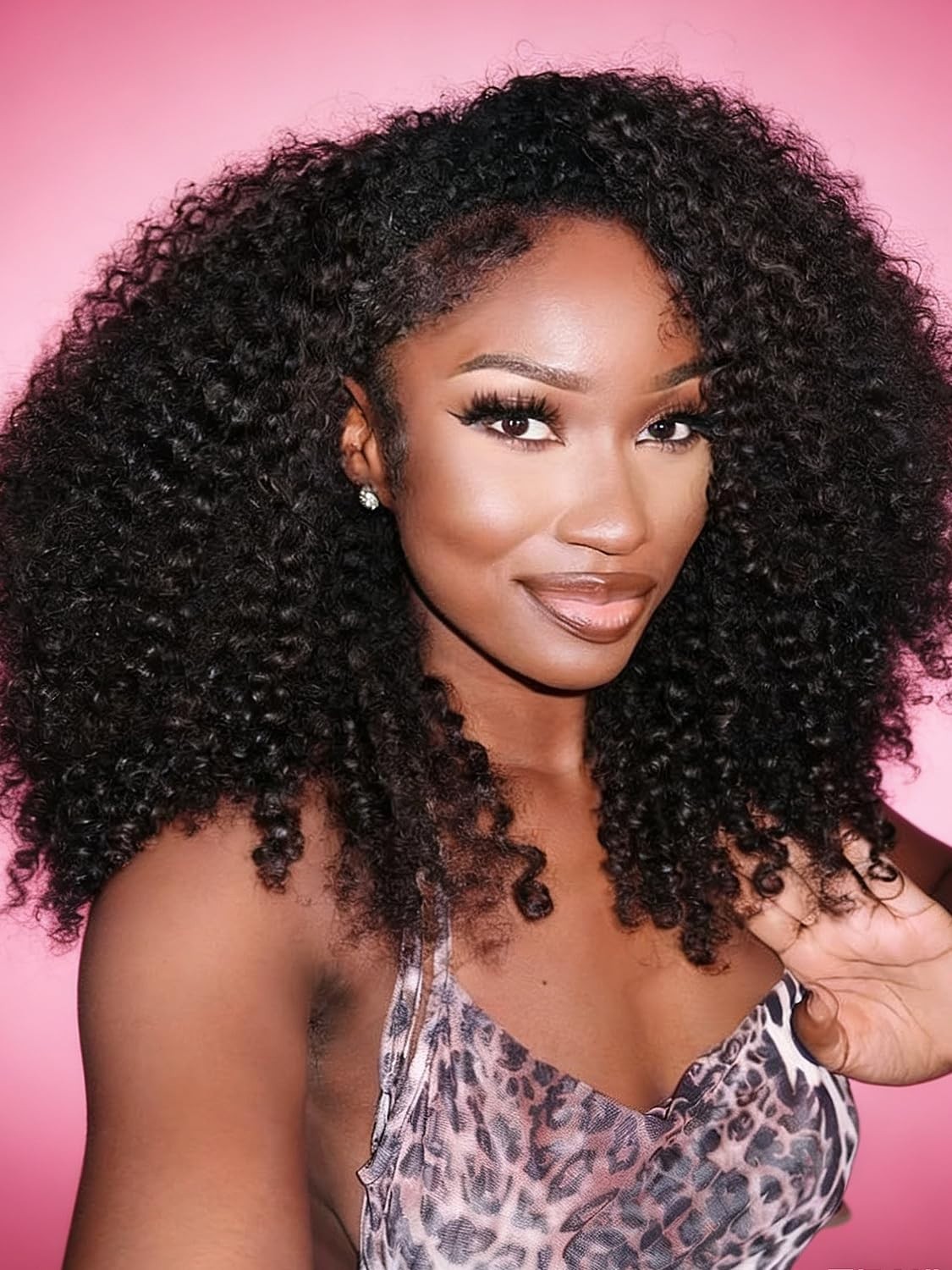 22″ Kinky Curly Half Wig Human Hair – 3 in 1 Flip Over, Glueless, 220 Density, B