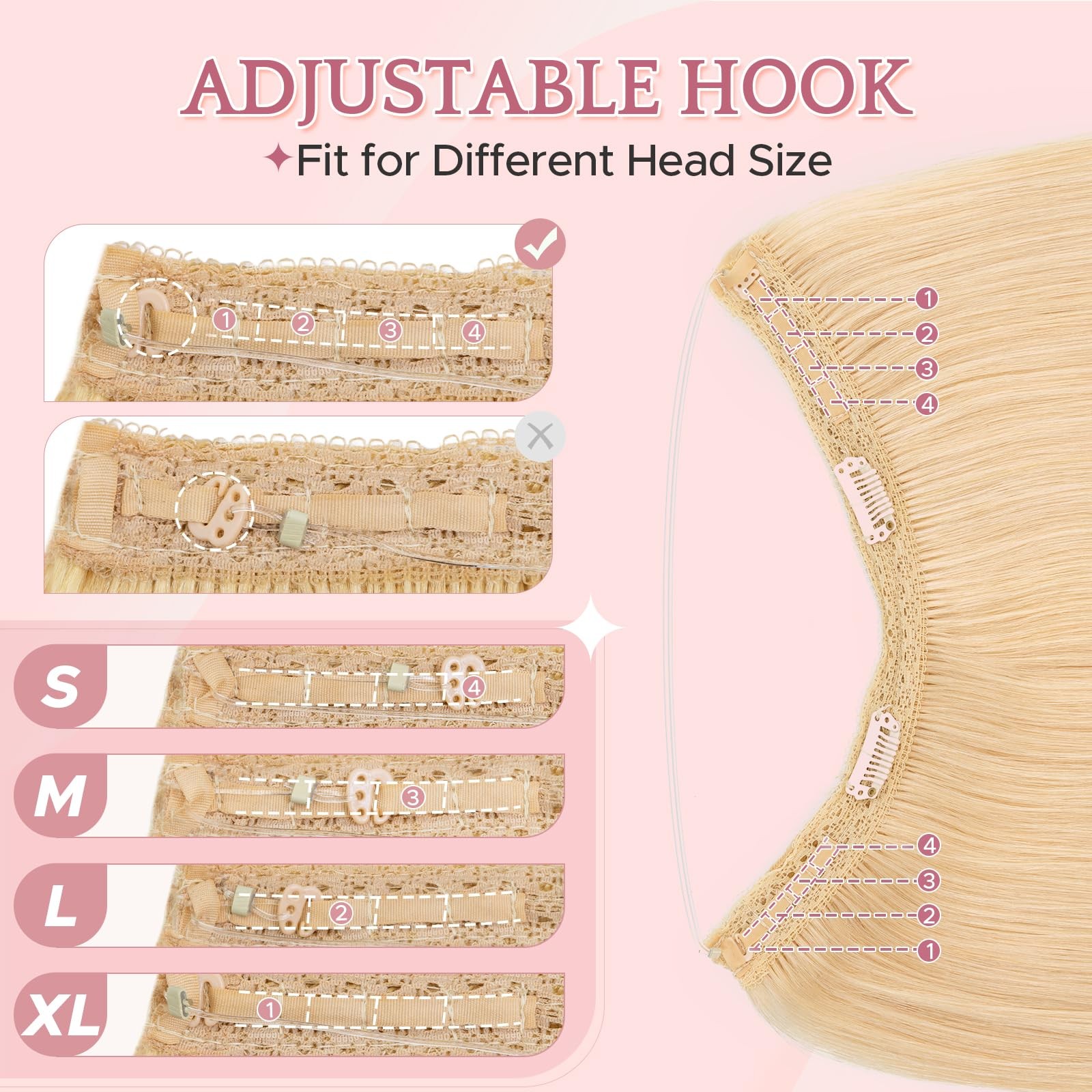 Sego Halo Hair Extensions Adjustable Invisible Wire Extensions Real Human Hair