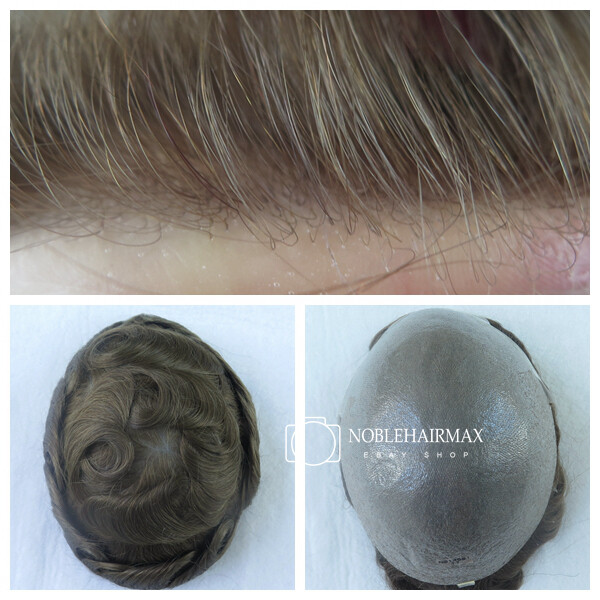 Dark Blonde Toupee Natural Mens Hair Replacement System Super Thin Skin Hair #17