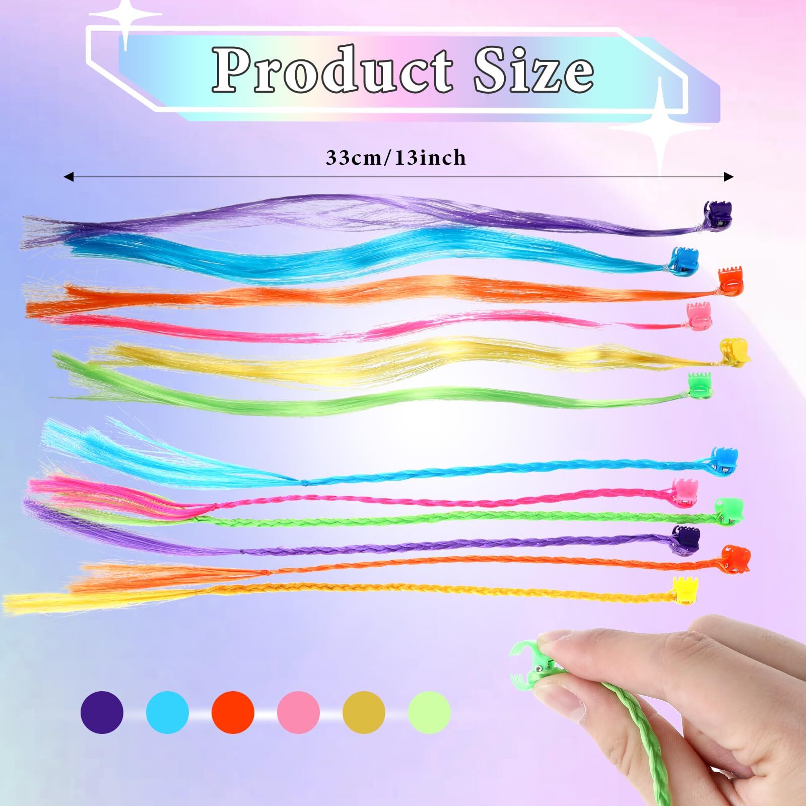 36Pack Rainbow Colors Clip In Hair Extensions for Women Birthday Christmas Party