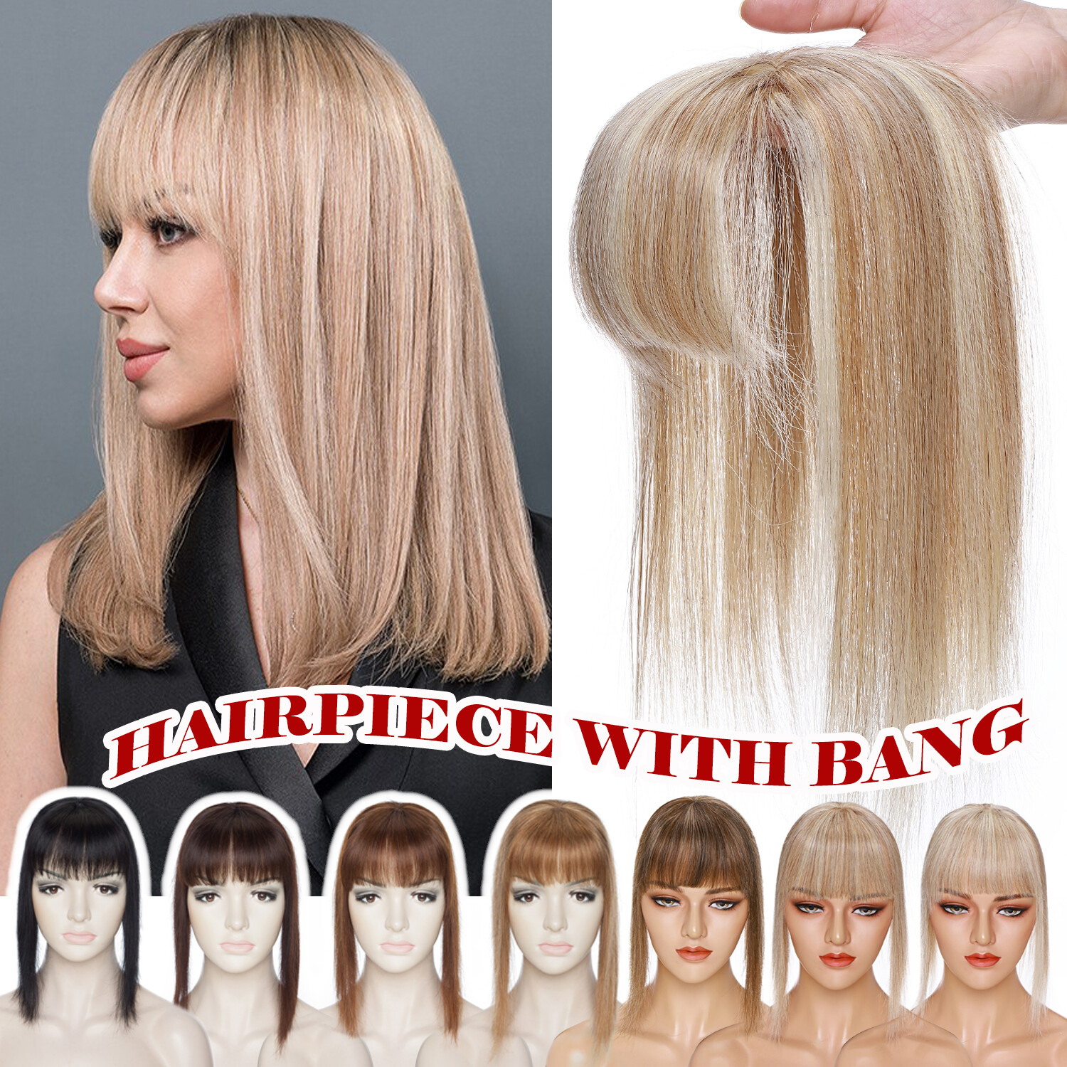 4 Clips 100% Real Human Hair Toupee Piece Clip Hairpiece Wig For Women Topper US