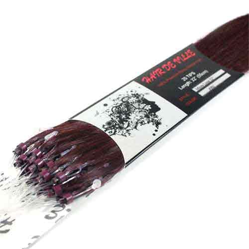 100 Micro Loop Ring Beads I Tip Indian Remy Human Hair Extensions Dark Red 0.8g