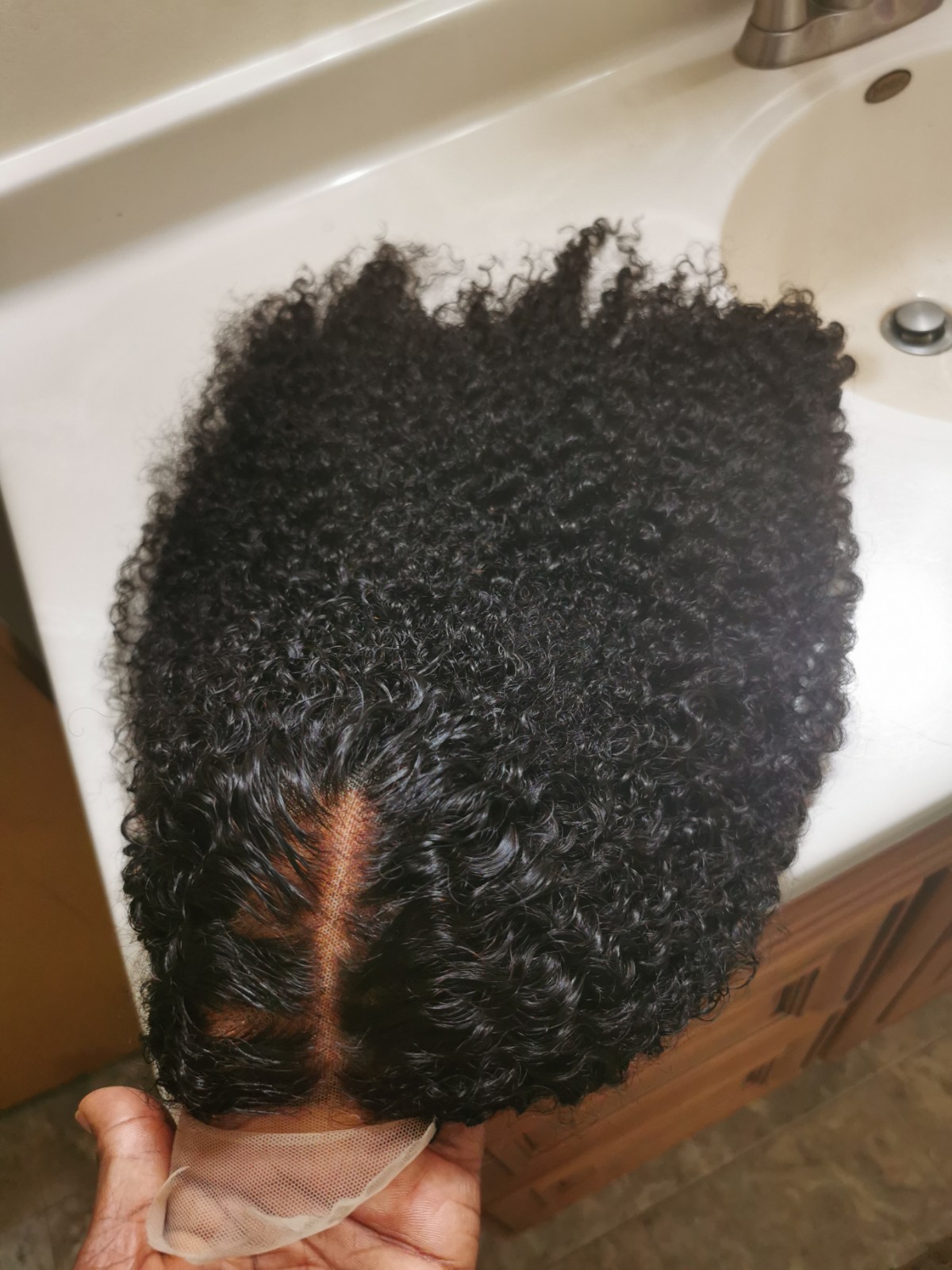 Quality Natural Black Jerry Curly Human Hair Glueless Closure Wig 24″ Handmade