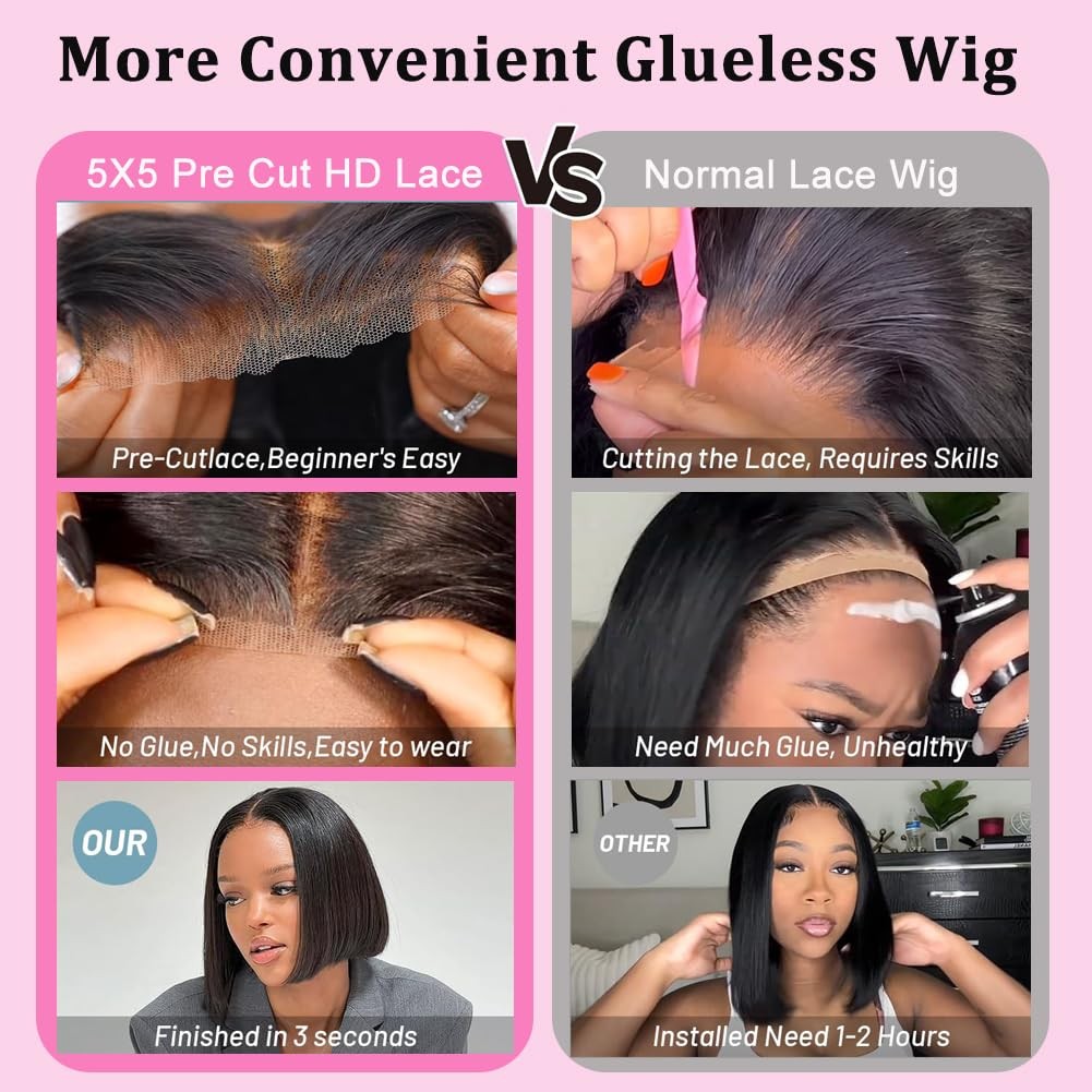 Apeasex 12 Inch Bob Wig Human Hair 5X5 Hd Lace Closure Wigs For Black Women