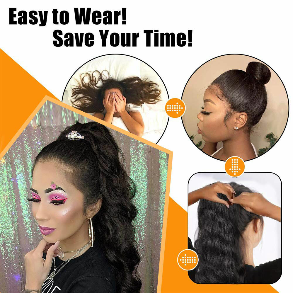 US Long Thick Jaw Claw On Ponytail Clip In Pony Tail Hair Extensions Wavy 12-26″