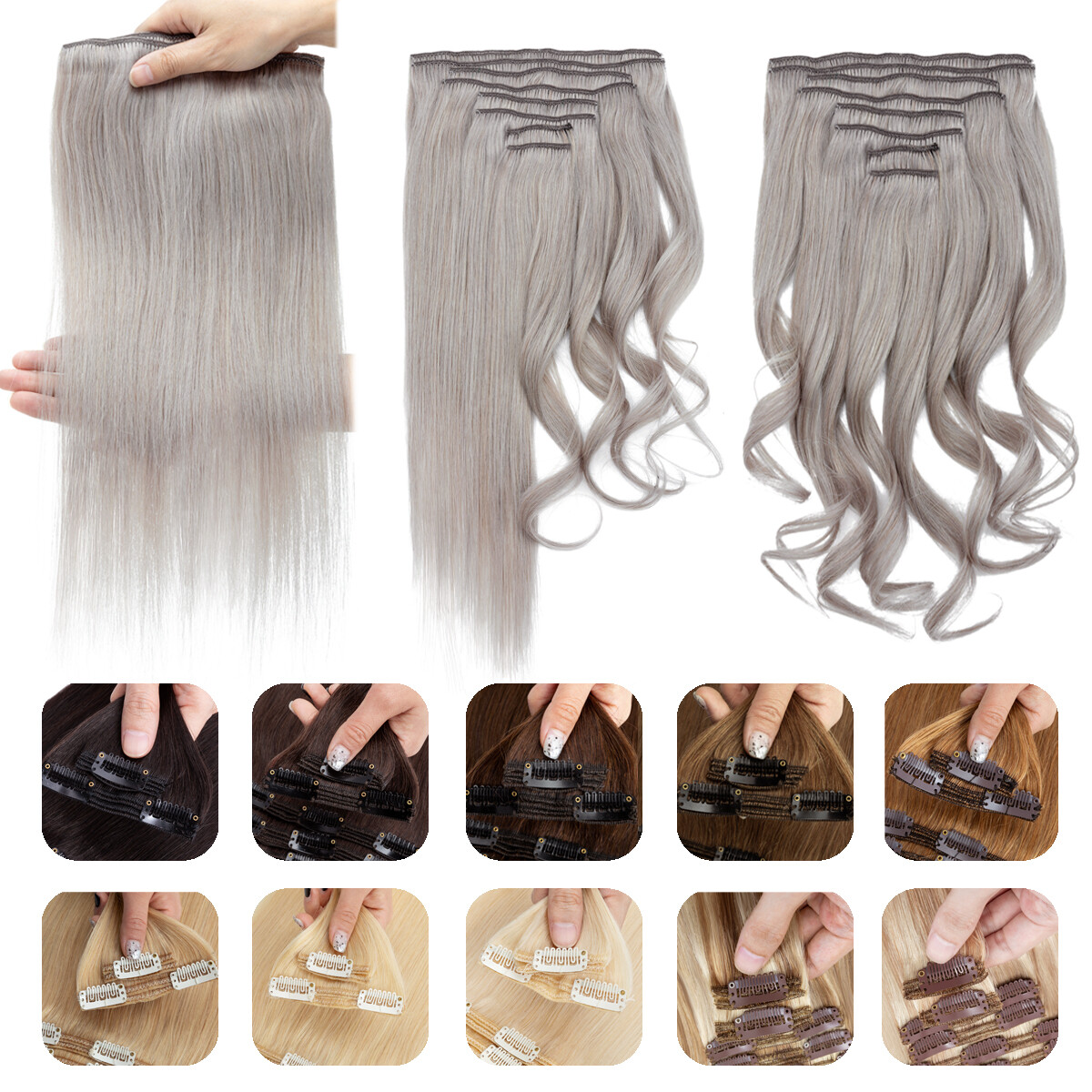 Extra Thick Double Weft Remy 100% Human Hair Extensions Clip In 200g Full Head