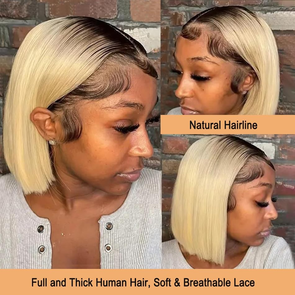 Munx Upgrade-1B613 Blonde Bob Wig Human Hair 8 13X6 Ombre Blonde Bob Lace Front