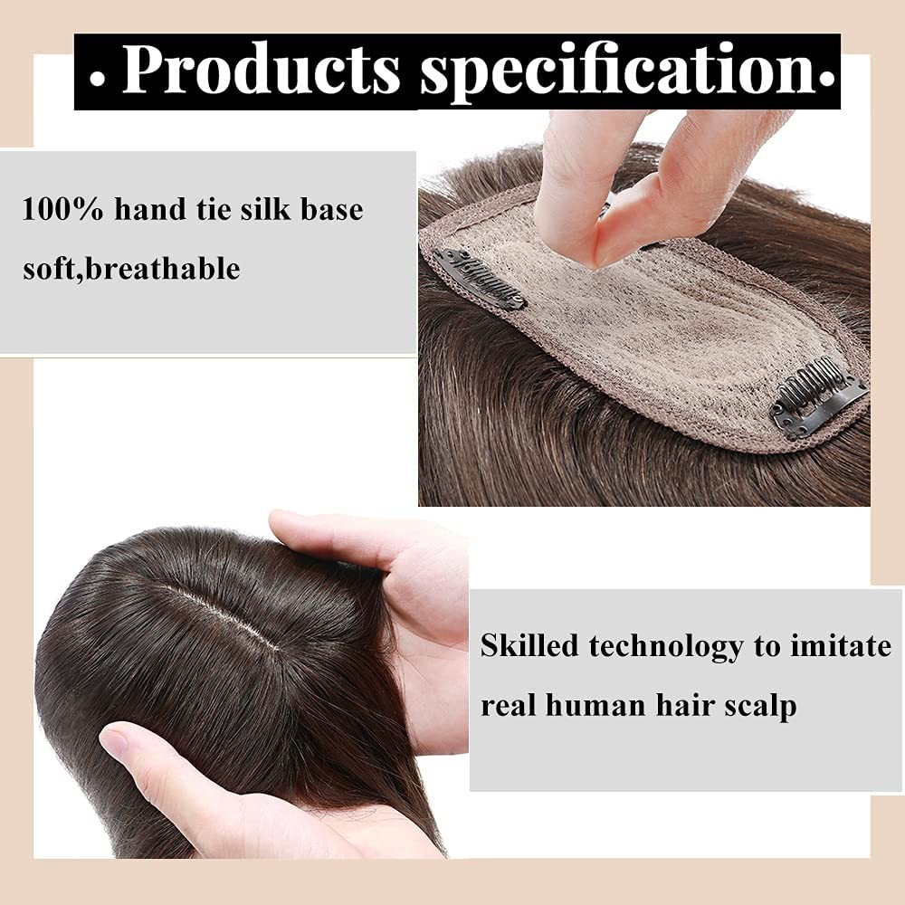 My-Lady 150 Density Human Hair Toppers Bangs For Women 10 Inch Dark Brown Silk