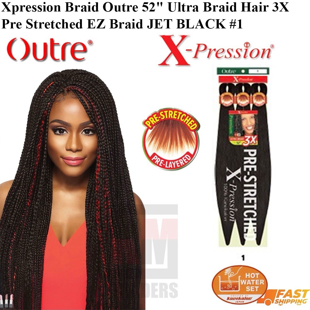 Xpression Braid Outre 52″ Ultra Braid Hair 3X Pre Stretched EZ Braid Jet Black#1