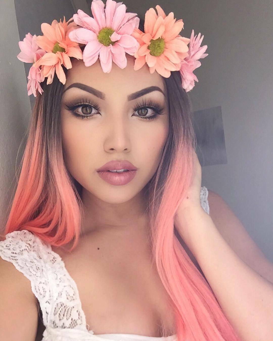 Hot Long Straight Hair Wig Ombre Pink Black Root Wig Synthetic Wig for Women