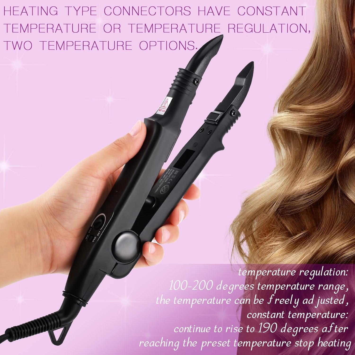 Hair Extensions Tool C Head U Tip Iron Connector Wand with 2 Bags Keratin Glue G