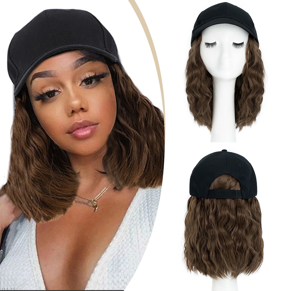 Hat Wig for Women Wig Cap with Curly Hair Hat with Hair Wave Baseball Cap Wigs