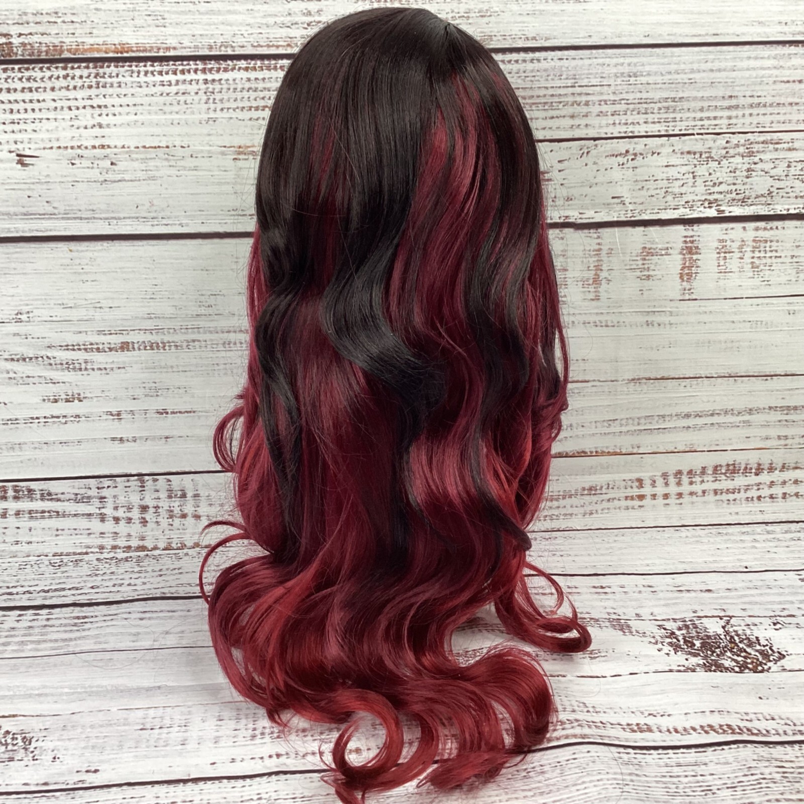 CT137 #TX/Redwine Womens Long Wavy Wig Classic Cap Adjustable Synthetic