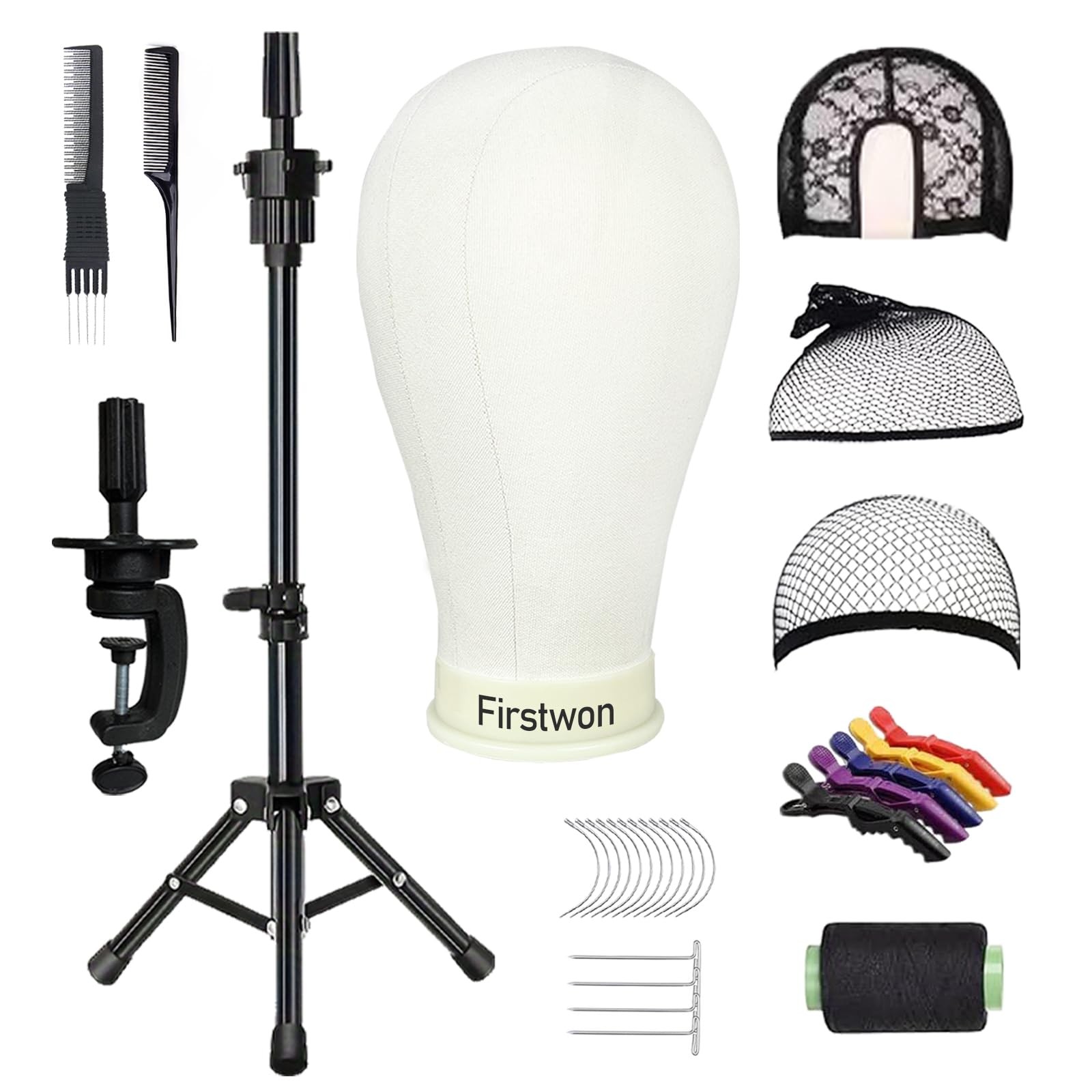 Firstwon 22 Inch Wig Head Mannequin for Wigs, 22 Inch-Tripod, White