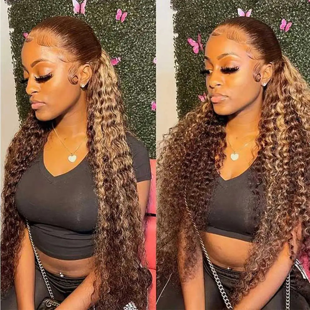 Invisible Strap Highlight Blonde 360 Full Hd Lace Front Wig Glueless Wig Curly