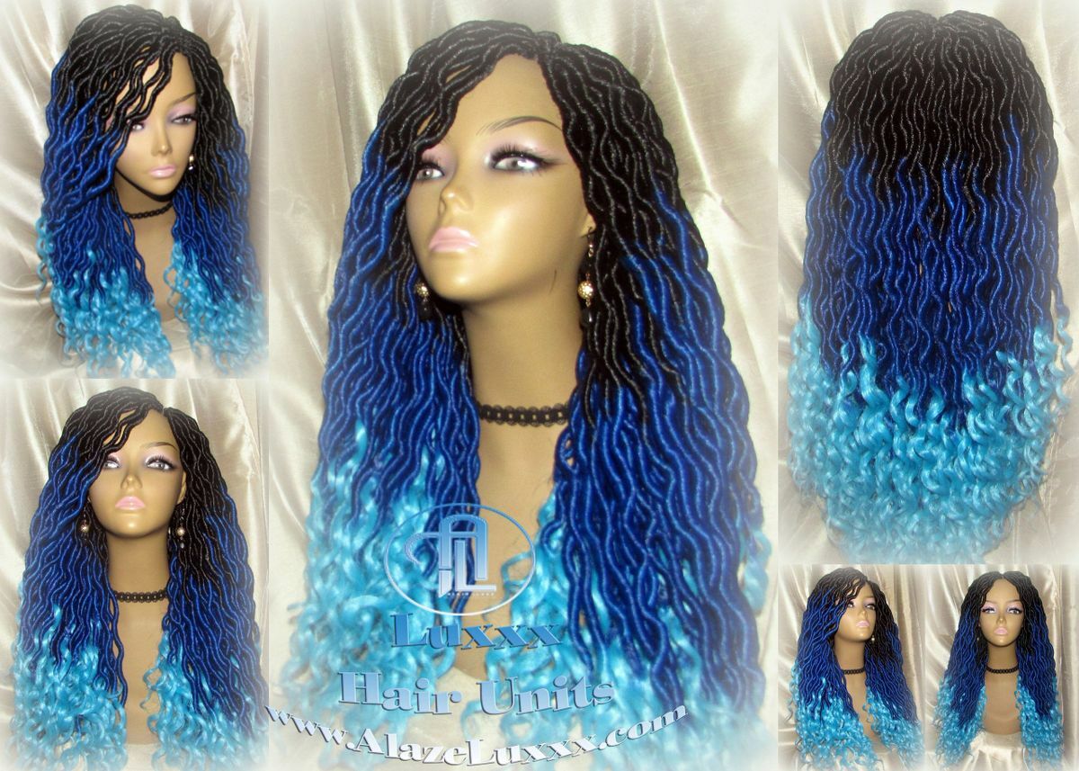 Goddess Locs Blue Ombre curly synthetic Mermaid Drag Queen Cosplay Wig Carnival