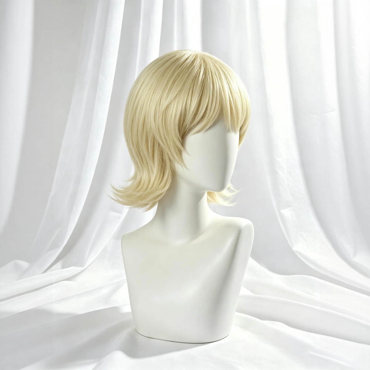 Short Blonde Wavy Wig with Bangs Natural Looking Synthetic Full Cap Wig 10 Inch