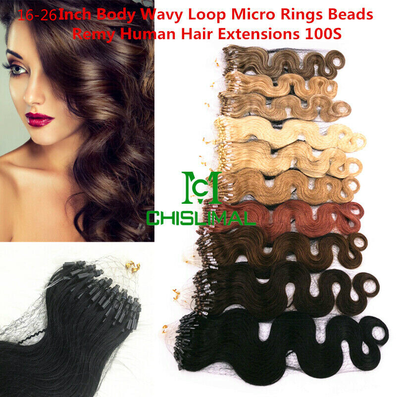 16-26Inch Body Wavy Ombre Loop Micro Rings Beads Soft Remy Human Hair Extensions
