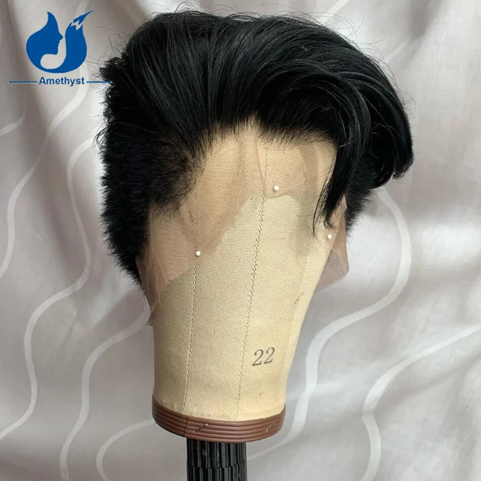 #4 Brown Pixie Cut Bob Wig for Men Short European Boy Cut Shaved Full Lace Wig