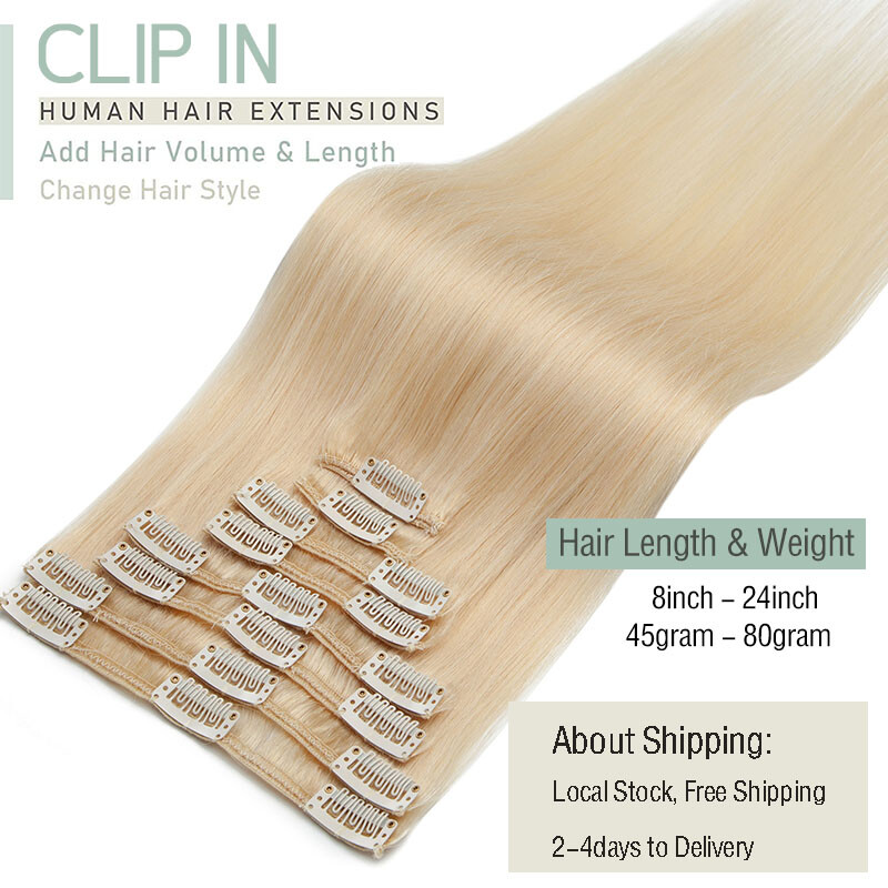 8A Clip In 100% Remy Human Hair Extensions Full Head Balayage Long Medium Hair