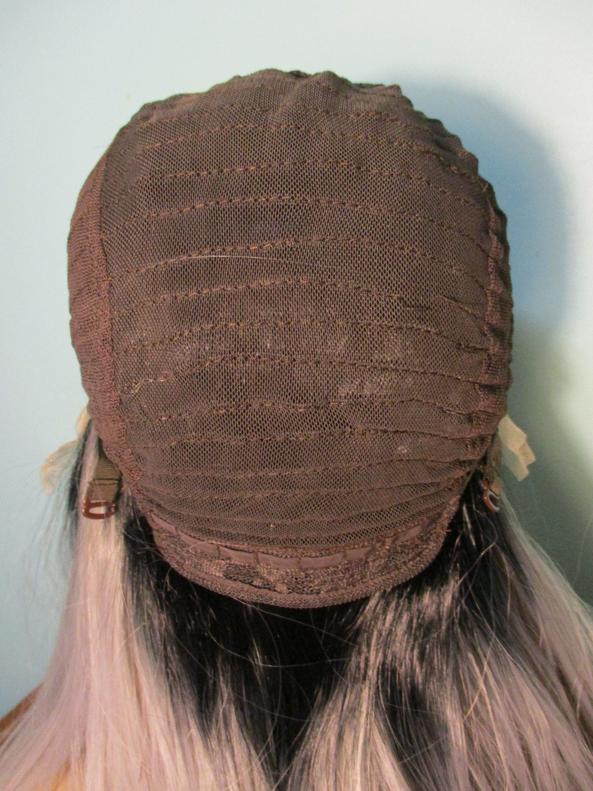 24″ long sleek GRAY with BLACK ROOTS lace front hand tied wig – Miranda