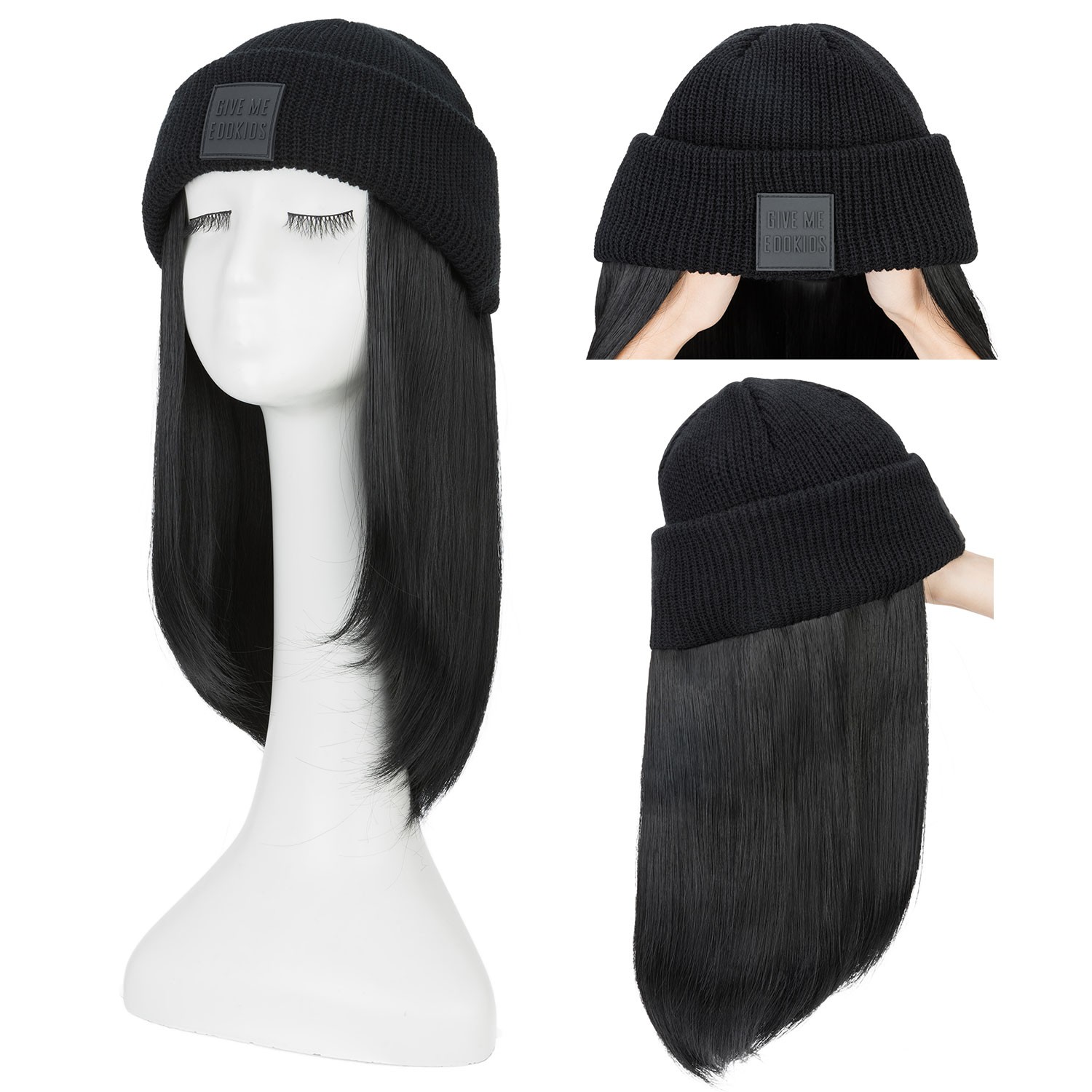 Winter Wig Hat with Hair Attached for Women Knitted Beanie Wigs Winter Hat Warm