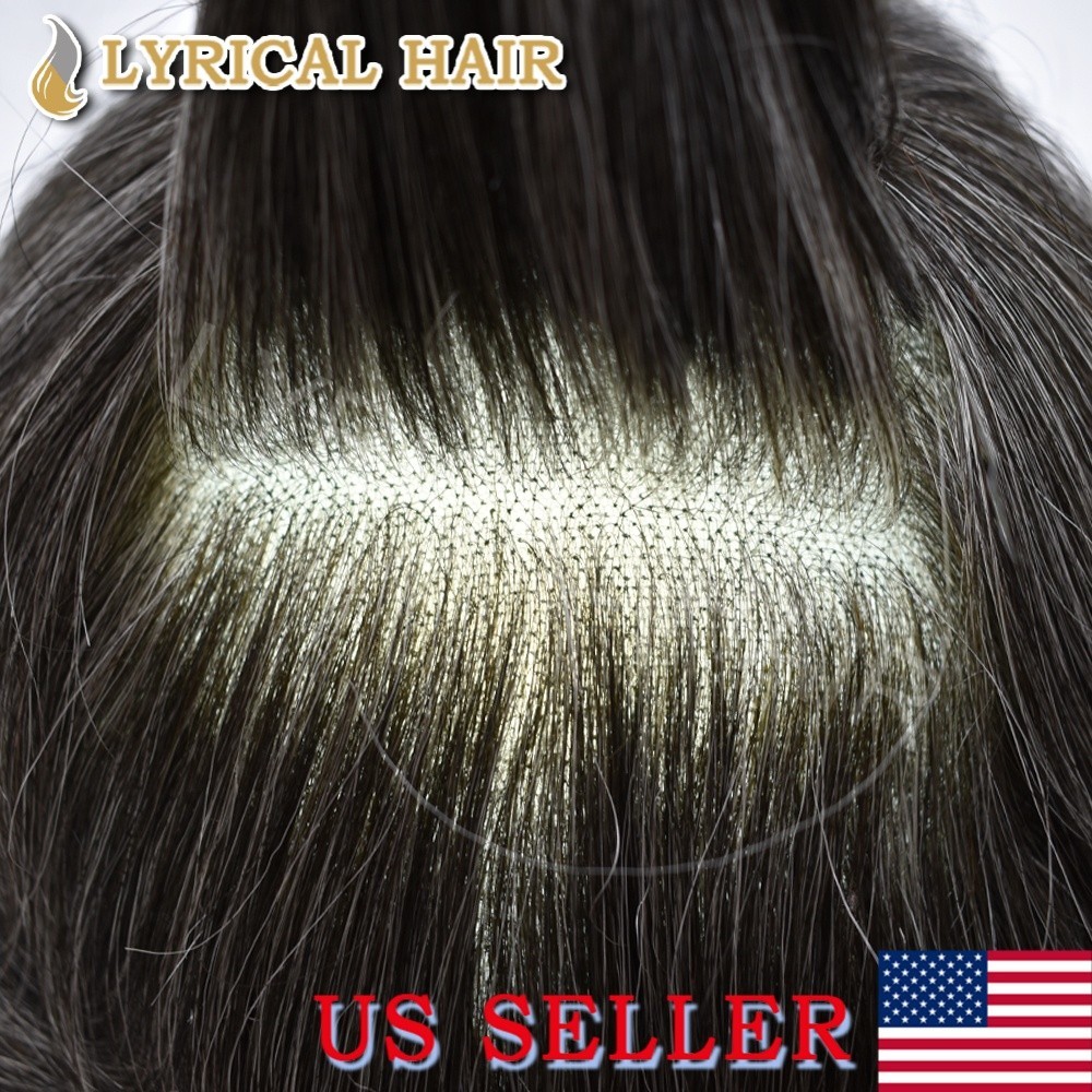 US Mens Toupee French Lace PU Skin Base Hairpiece Human Hair Replacement System