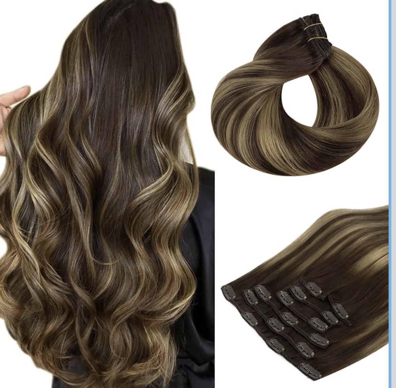 HOTBANANA Balayage Human Hair Extensions Natural Black to Light Blonde 18in 7pc