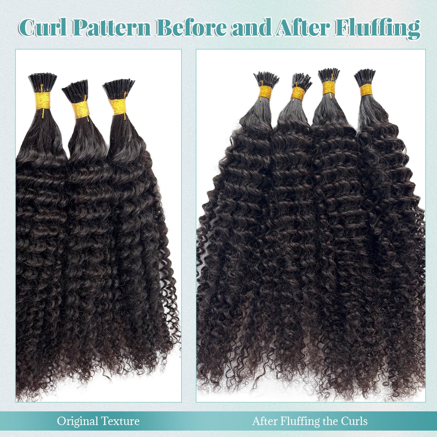 Licoville Kinky Curly Human Hair I Tip Extensions Natural Black Color Micro Tip