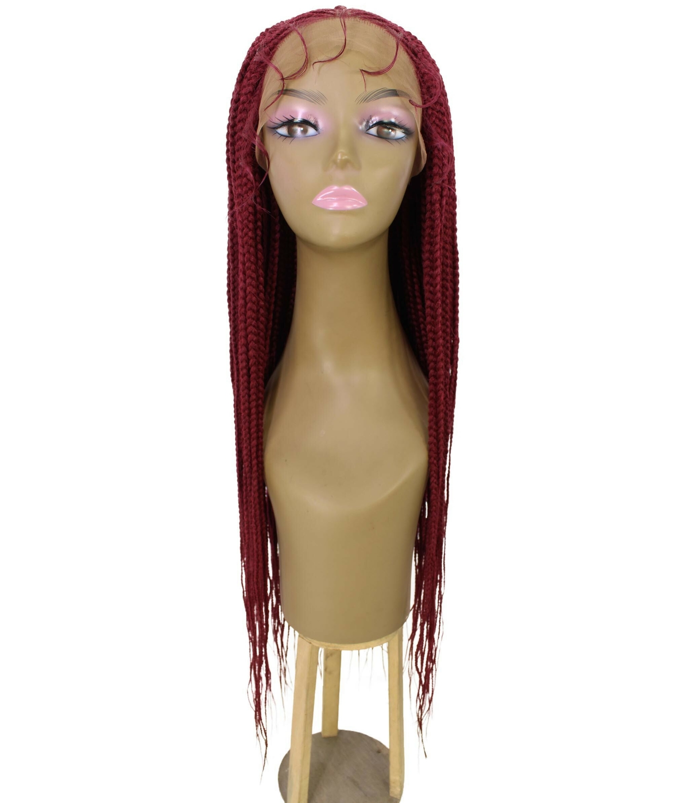 LUXLUXE Kristi Straight 30 Inch Long 4X4 Hand-Tied Lace Braided Wig,Burgundy