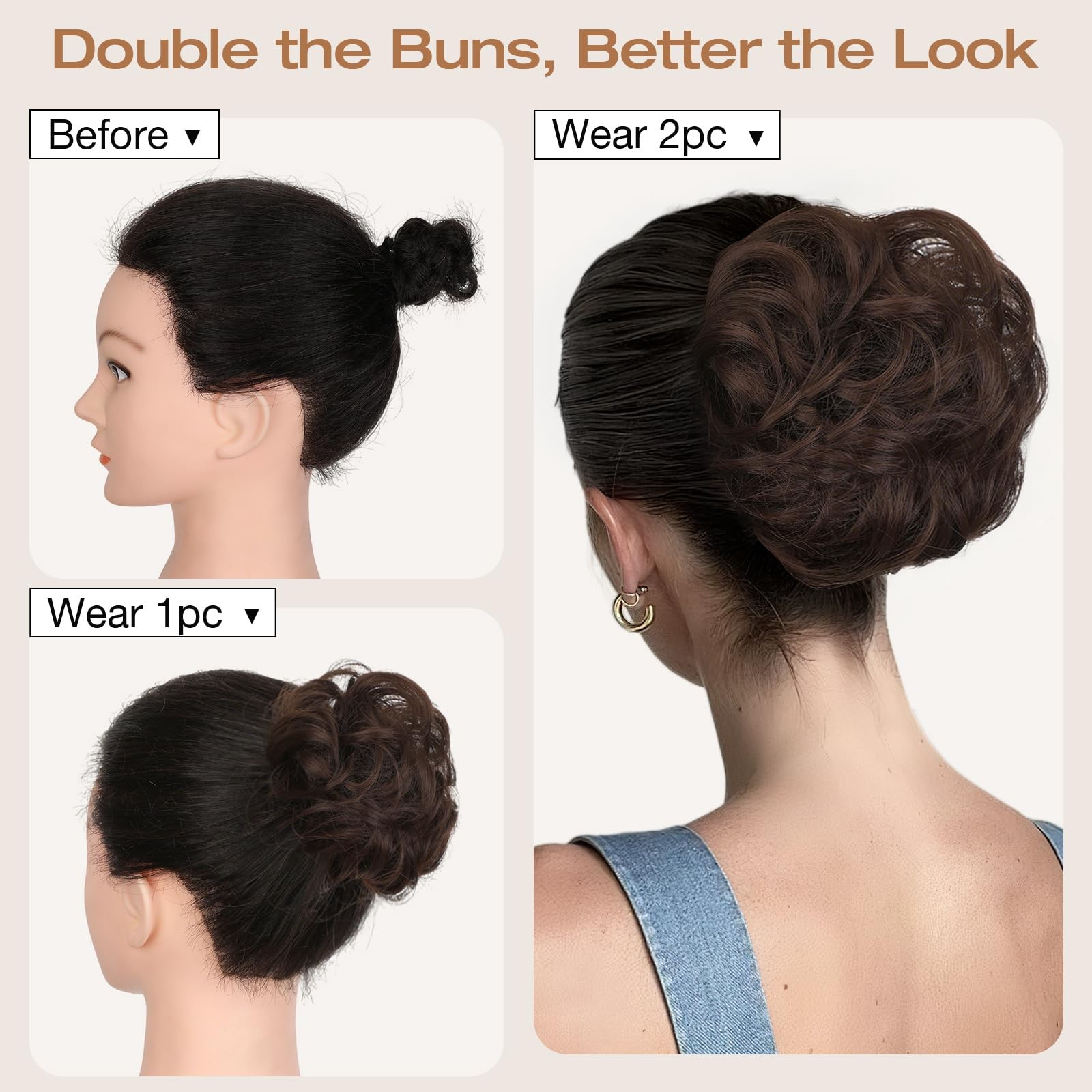 Messy Bun Hair Piece Wavy Curly Scrunchies Fluffy Donut Thick Updo Elegant Ch…