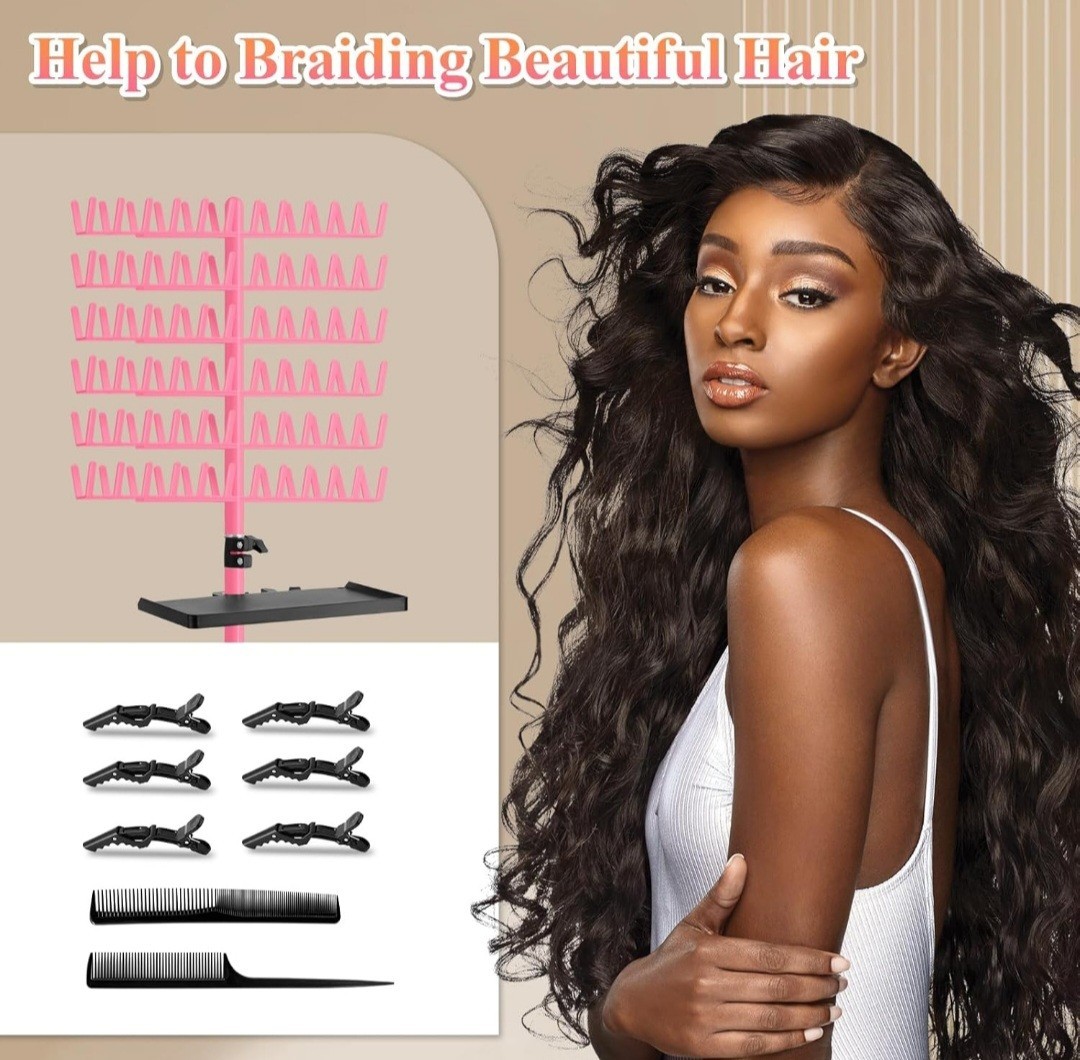 Braiding Hair Rack with Tray, 144 Pegs Height Adjustable Braiding Rack 2 Side